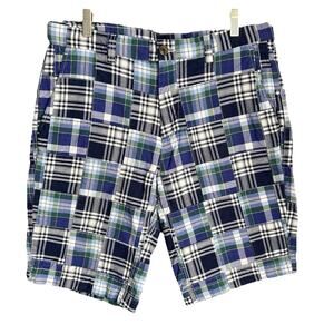 Brooks Brothers Men Patchwork Madras Plaid Shorts 32 Cotton Blue Green Preppy